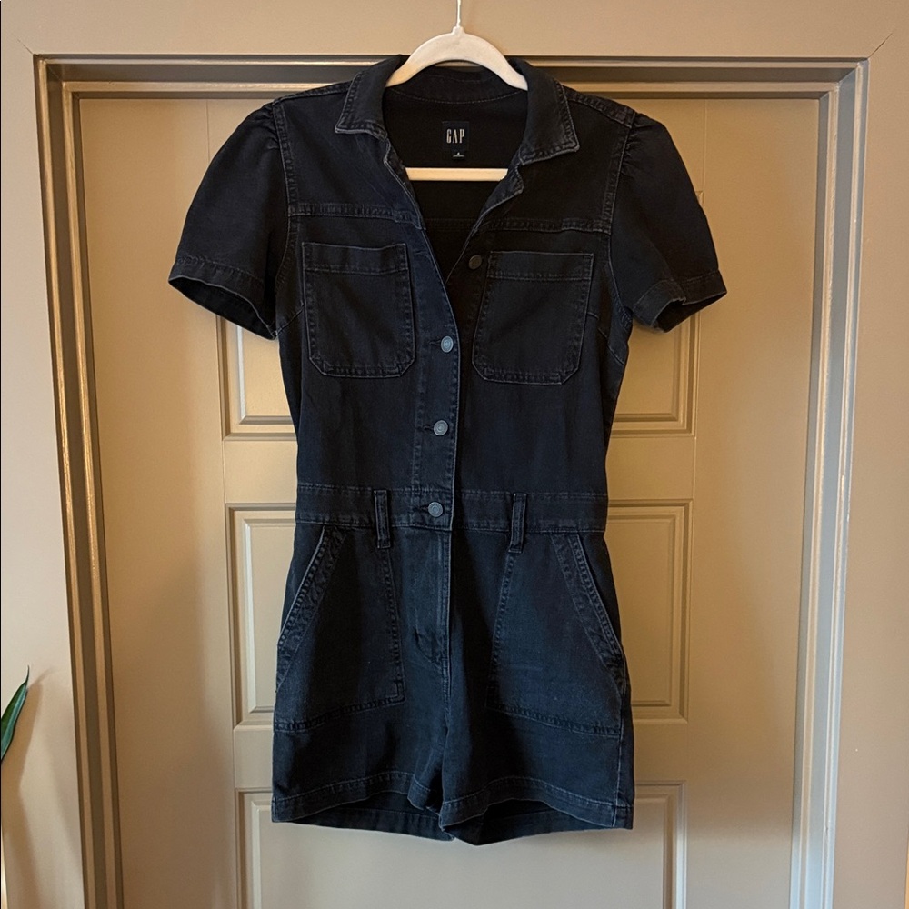GAP Dark Denim Short-Sleeve Jumpsuit